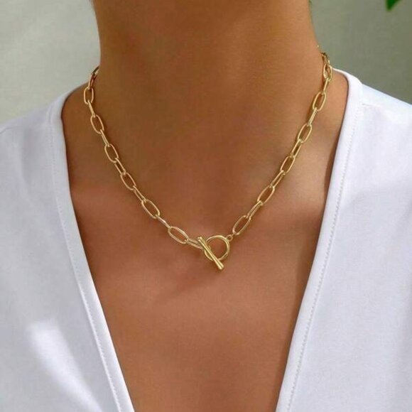 Gold Paperclip Chain Necklace with Toggle Clasp – 18K Gold Filled over Sterling - Picture 1 of 3